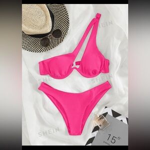 SHEIN ribbed hot pink bikini. Size XS